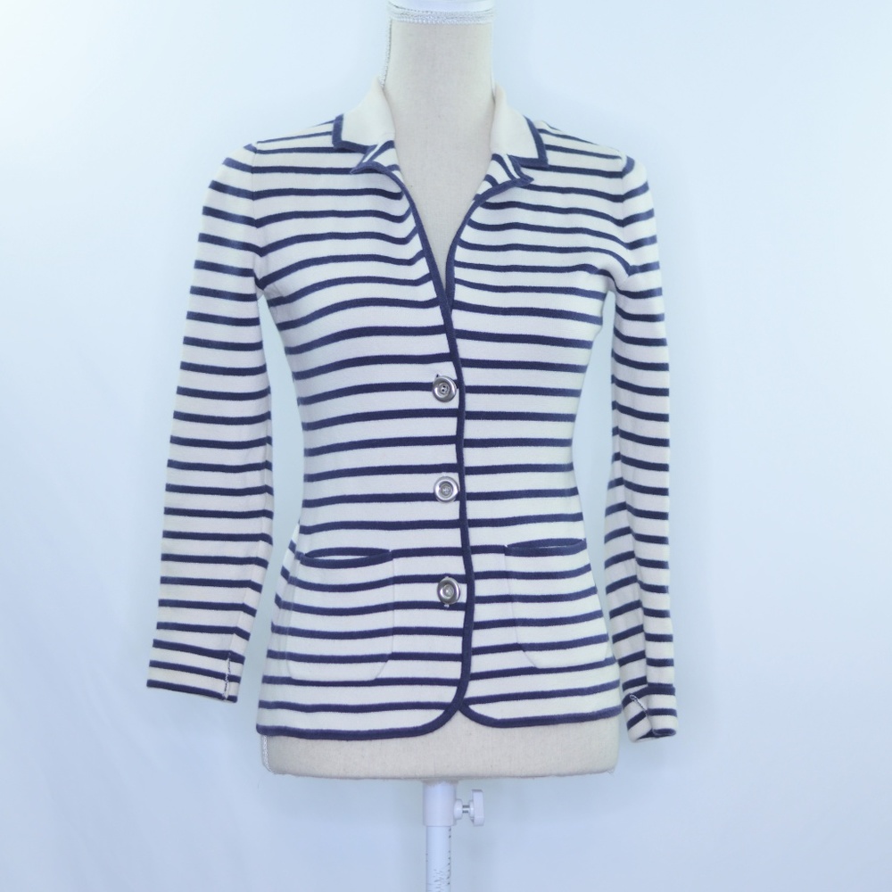 Banana Republic Knit Striped Blazer Ivory and Navy